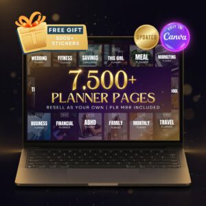 7500+ Digital Planner Pages Mega Bundle with Full PLR & MRR Rights | Editable Canva Templates for Business, Fitness, Wellness & More