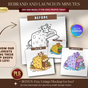 150-Page Tiny Shops Coloring Book PLR | Fully Editable Canva Template with Resell Rights
